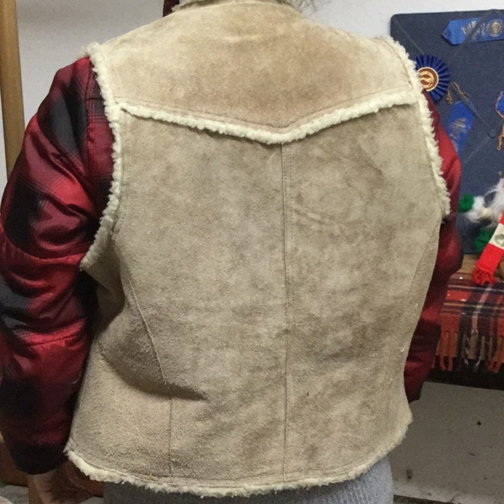 Vintage Sherpa cowboy cowgirl rodeo vest ranch farm horse landman cabin - Picture 4 of 13